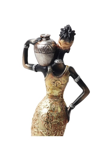 Lüks İşlemeli Geleneksel Yerel Kıyafetli Afrikalı Kadın Heykeli Dekoratif Biblo Ev Ofis Hediyesi Md2