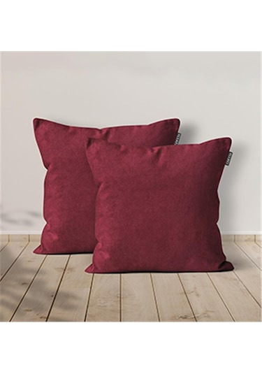 2'li Kadife Dokulu Kırlent Kılıfı Bordo-2169 - Bordo