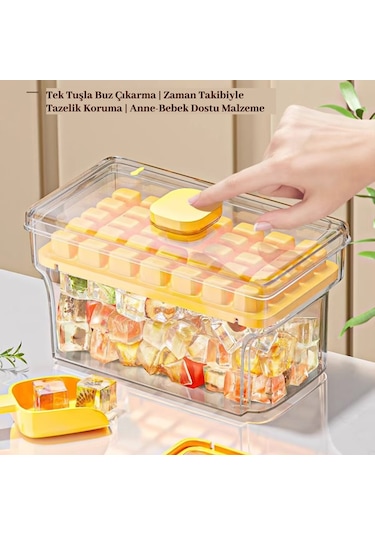 Snapbuy Kolay Kullanımlı 68 Küplük Buz Kalıbı-ev Tipi, 2 Katlı, Baskılı, Dondurucuya Uygun Sarı