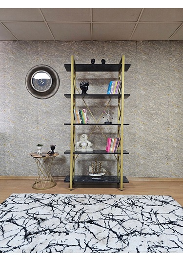 Çıkıntılı Gold Boyalı Kitaplık - 5 Raflı Suntalem Lüks Kitaplık S Çok Renkli