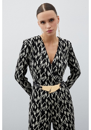 Sateen Desenli Saten Tulum - Siyah