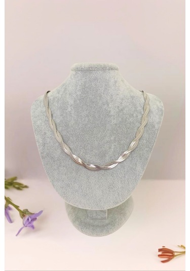 Gümüş Renkli Örgü Model İtalyan Ezme Çelik Zincir Kolye Gümüş