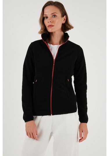 Lela Slim Fit Anti-Pilling Tüylenme Yapmayan Fermuarlı  Polar Bayan Hırka 5907012 Siyah