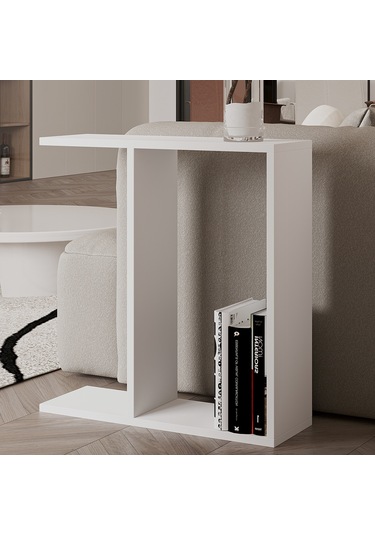 Lotus Modern Yan Sehpa Kitaplıklı Ve Dekoratif Tasarım Beyaz