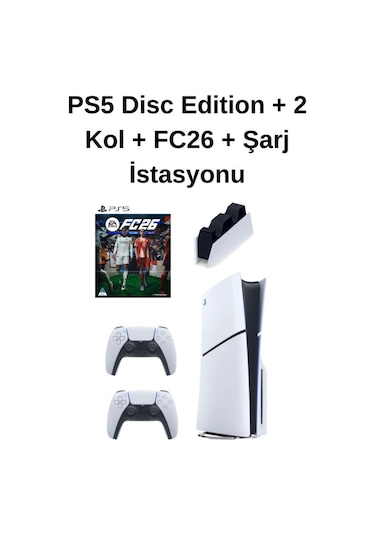 Playstation 5 1 TB CD'Li + 2 Dualsense + PS5 FC26 Oyun CD Türkçe + Şarj İstasyonu