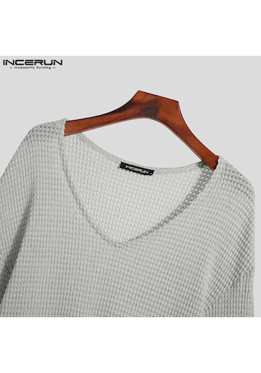 Açık Gri İncerun Bahar Erkek Uzun Kollu Salaş V Yaka Üstler Açık Gri