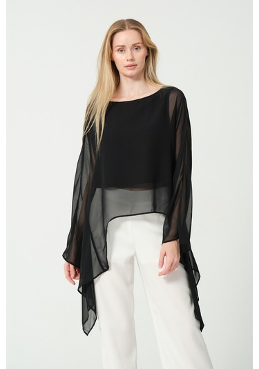 Şifon Detay Salaş Siyah Bluz Siyah