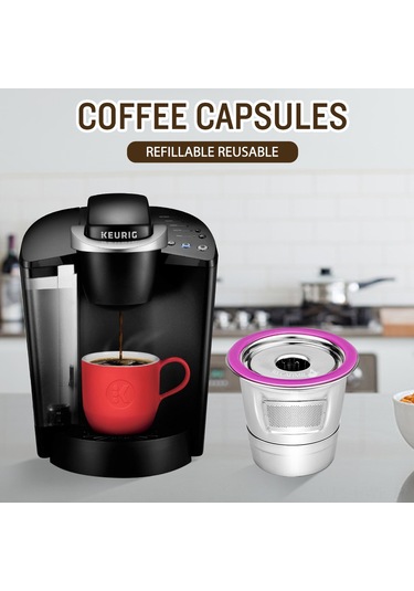 Honmex 304 Paslanmaz Çelik Tekrarlı Kahve Kapsülü Keurig 2.0/1.0 Uyumlu + 8ml Kaşık + Fırça - Mor Ve Gümüş Diğer