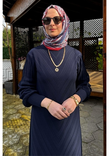 Yağmur Triko Elbise Lacivert Normal