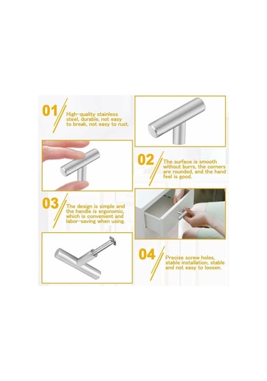 12 Adet Mutfak Çekmecesi Donanımı Paslanmaz Çelik T Şeklinde Mobilya Topuzu Dolap Kapısı Gardırop İçin 12 Vida, Gümüş Diğer