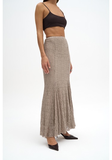 Veylia Uzun Vizon Dantel Etek Vizon