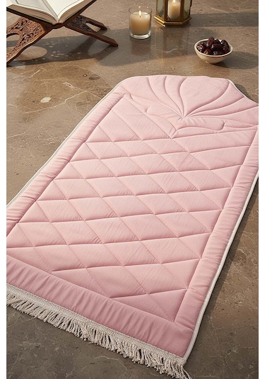 Pembe Kapitone Dolgulu Lüks Seccade 65x115 Cm