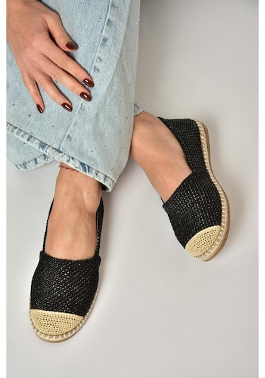 Fox Shoes D280250017 Siyah Hasır Günlük Kadın Ayakkabı Siyah-hasır Siyah