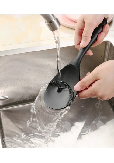 Sert Uçlu Silikon Kevgir Spatula Kepçe Kaşık Seti 4prç Siyah