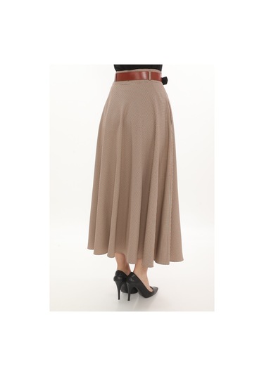 Soralline Kadın Kloş Etek 779 Kaz Ayağı Desen Kırmızılı Kırmızı