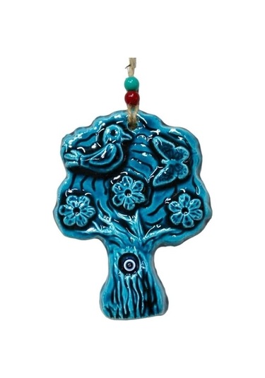 Seramik Kuşlu Nazar Boncuklu Ağaç Modelli Duvar Süsü