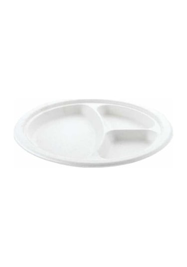 3 Bölmeli Ekolojik Karton Tabak 26 Cm - 25 Adet Beyaz