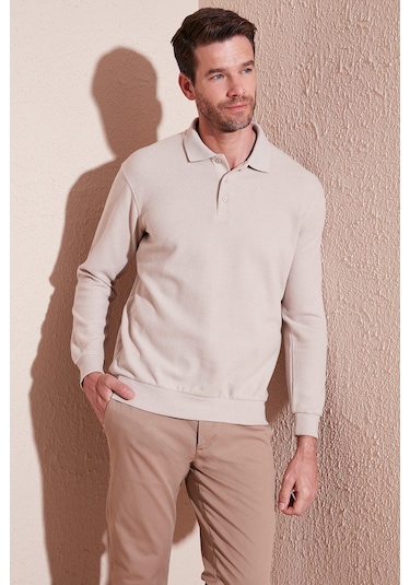 Buratti Pamuk Karışımlı Regular Fit Erkek Polo Yaka Kazak 456223 Bej