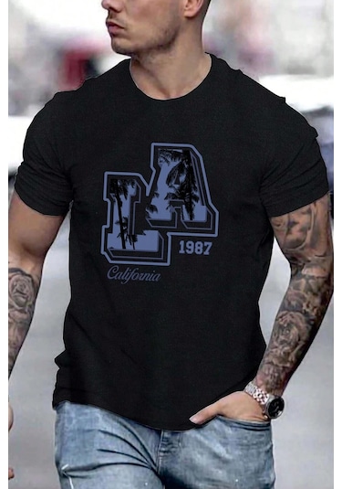 Erkek La California 1987 Baskılı Oversize Tshirt Siyah