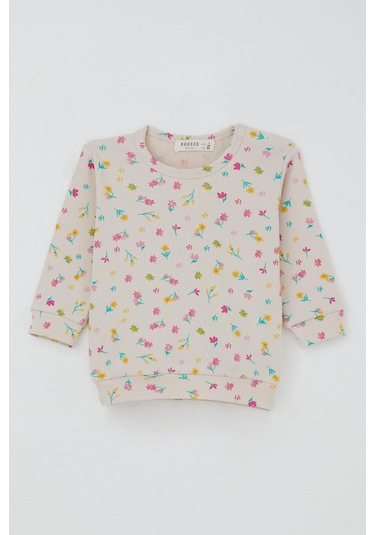 Breeze Kız Bebek Pijama Takımı Omuzdan Patlı Renkli Çiçek Desenli 4 Ay-1 Yaş, Krem Krem
