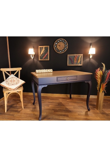 Wooding-Mobilya Wooding 120 Cm Çekmeceli Masif Lacivert Naturel Çalışma Masası