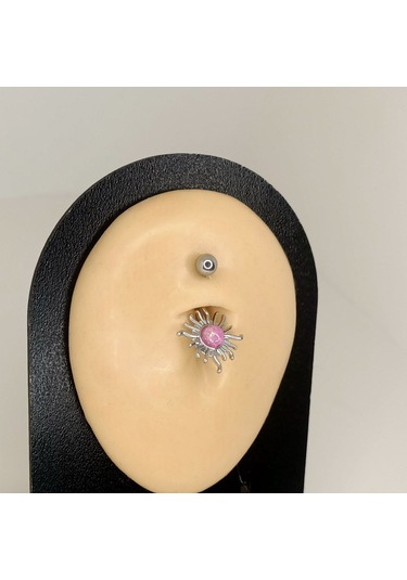 Aya Tasarım Gümüş Renk Güneş Figürlü Göbek Piercing Gümüş