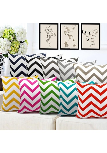 Suntek Kanvas Şerit Baskılı Kırlent Örtüsü Minder Siyah-60cm