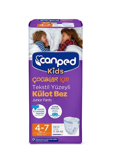 Canped Kids Çocuklar İçin Tekstil Yüzeyli Külot Bez 17-30 KG 4-7 Yaş 6 x 9 Adet