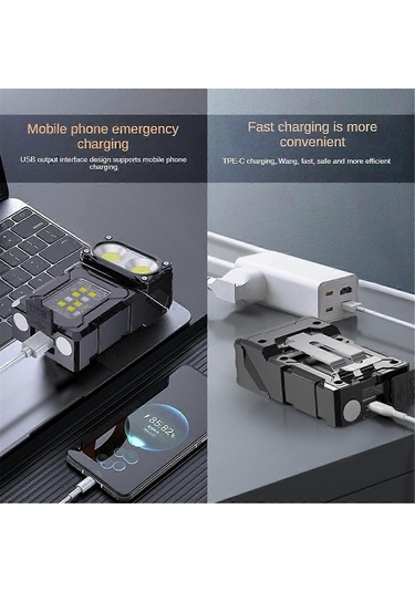 Dc08 Şarj Edilebilir Led Çalışma Lambası, 800 Lm, 90 Döndürülebilir, Manyetik Taban, Ipx5 Su Geçirmez, Taşınabilir Çok Fonksiyonlu Lamba