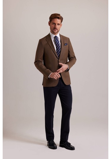 Erkek Taba Regular Fit Mono Yaka Blazer Ceket 001