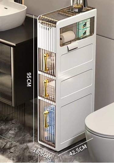 Banyo, Yatak Odası, Çamaşır Odası 4 Katlı Çekmeceli Dolap Beyaz - Gri