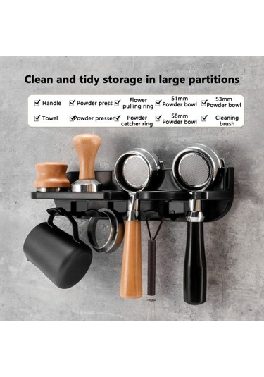 Metabagua 58mm Duvara Monte Kahve Depolama Rafı Hiçbir Yumruk Espresso Demleme Kolu Kahve Depolama Raf Aksesuarları 56w1gy Siyah