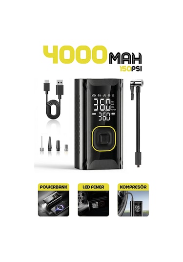 Enshall 4000 Mah Şarjlı Lastik, Bsiklet,oto Hava Kompresörü
