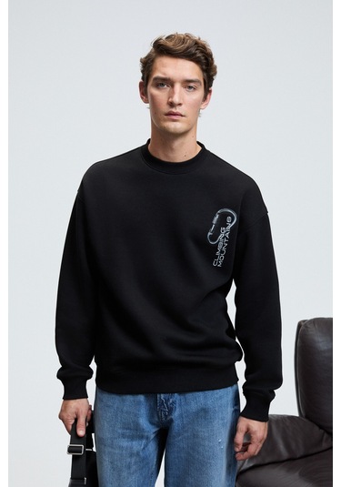 ALDEN Erkek Yuvarlak Yaka Göğsü Ve Sırtı Baskılı Relaxed Fit Siyah Sweatshirt