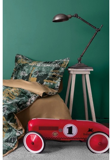 İssimo Home Rocky %100 Pamuk Saten Tek Kişilik Nevresim Takımı Kahverengi - Mavi