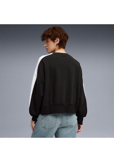Puma T7 Over Oversized Crew Kadın Siyah Yuvarlak Yaka Sweatshirt Siyah