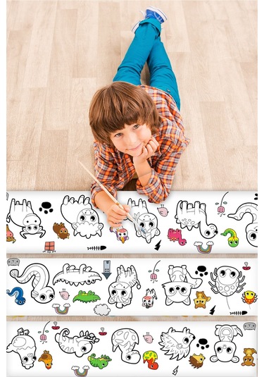 Hayvanlar Temalı Bebek Ve Çocuk Için Örnek Resimli 3,75 Metre Rulo Boyama Kağıdı Karışık