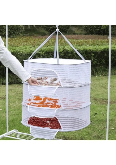 Elmpaly 1 Seviyeli Kapaklı Katlanır Gıda Kurutucu - Balık Sebze Meyve İçin Taşınabilir 3 Katlı Izgara Çerçeve Kampçılık Bahçe Kullanımı Gıda Sınıfı Polyester Ahşap