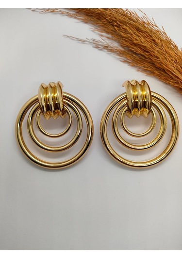 Sapphire Store Gold Renk 3 Halka Küpe Altın