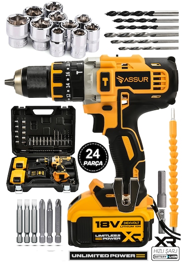 Assur ASR040 18V 1.5 AH Darbeli Şarjlı Matkap Vidalama Sarı