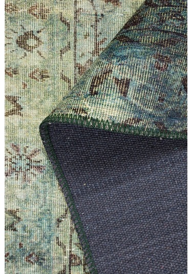 Blues Vintage Desenli Dokuma Taban Dekoratif Yeşil Halı (Al 23)