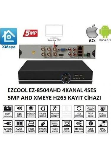 KAYIT CİHAZI EZCOOL EZ-8508AHD 8KANAL 4SES 5MP 1HDD AHD XMEYE