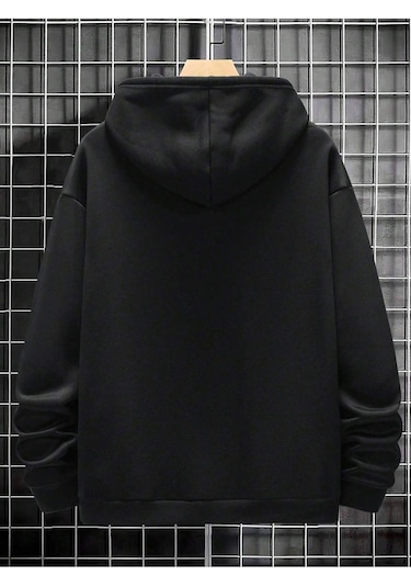 Geyik Boynuz Fermuarlı Hırka Sweatshirt - Siyah Baskılı Oversize Kışlık Kalın Kapüşonlu Siyah