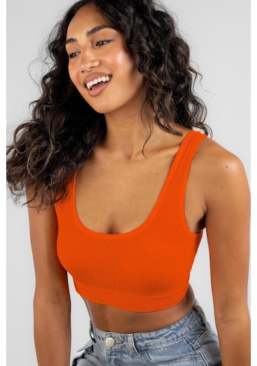 Madmext Turuncu Askılı Basic Crop Top Bluz Mg1757-turuncu Turuncu