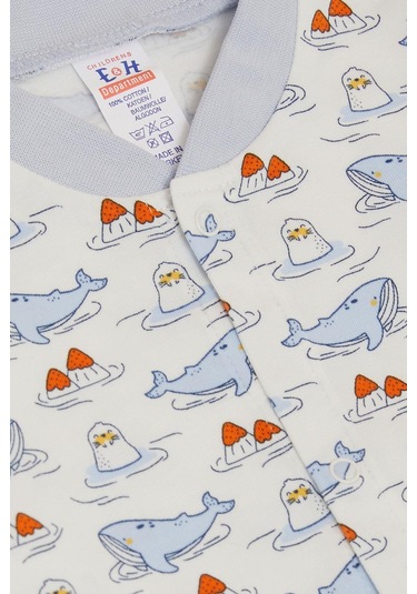 Breeze Erkek Bebek Tulum Sevimli Deniz Dostları Balina&fok Balığı Desenli 0-6 Ay, Beyaz-beyaz Beyaz