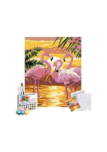 Sayılarla Boyama Seti 40 X 50 Cm Tuval Şasesine Gerili Flamingo