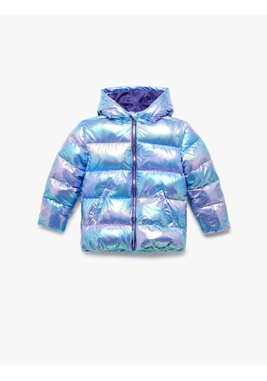 Koton Kapşonlu Fermuarlı Parlak Şişme Mont Mavi 6wkg20023aw Mavi