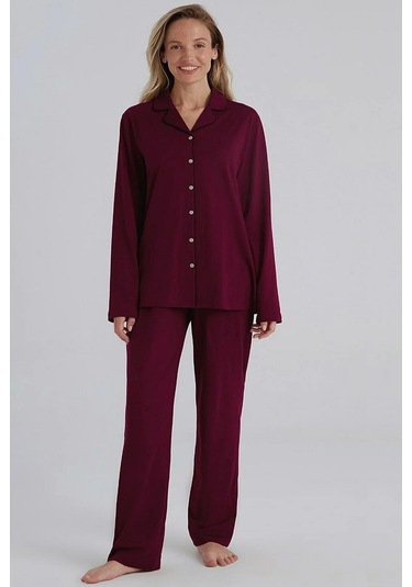 Eros 31800 Bordo Pamuklu Önden Düğmeli Kadın Pijama Takımı Çok Renkli