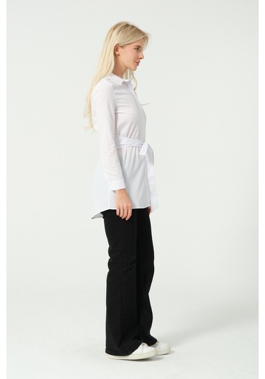 Bağcık Detay Tunik Gömlek Beyaz