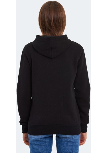 Slazenger KATYA Kadın Fermuarlı Kapüşonlu Cepli Siyah Sweatshirt